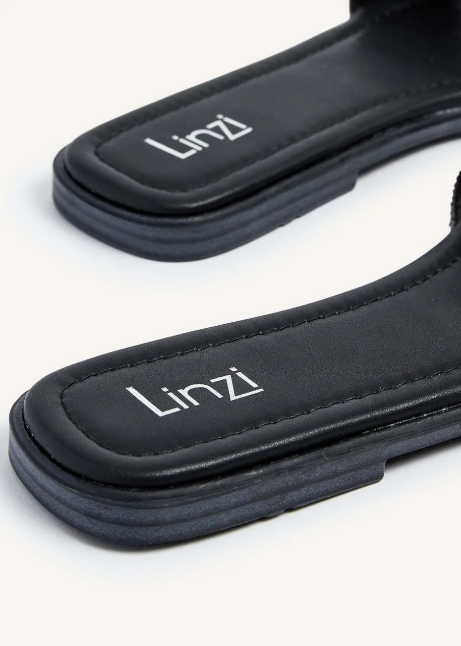 Linzi Pandora Black Diamante Plaited Slider Sandal