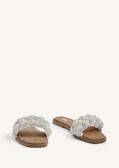 Linzi Pandora Silver Diamante Plaited Slider Sandal