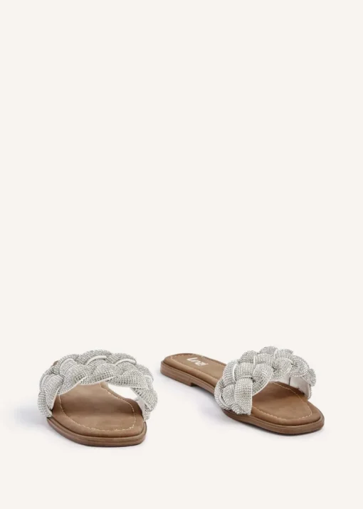 Linzi Pandora Silver Diamante Plaited Slider Sandal