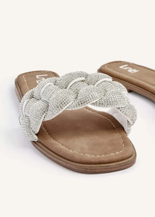 Linzi Pandora Silver Diamante Plaited Slider Sandal