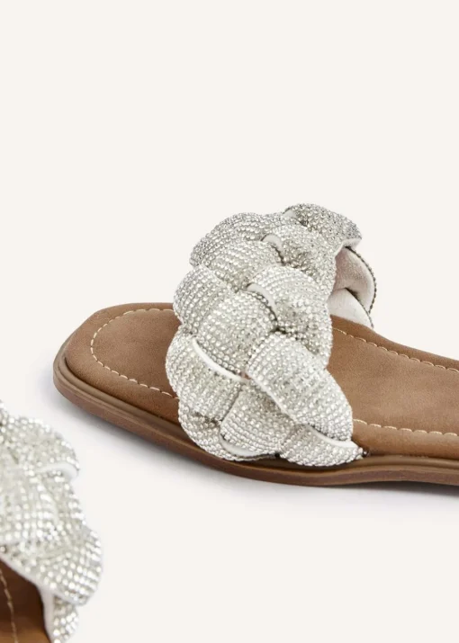 Linzi Pandora Silver Diamante Plaited Slider Sandal