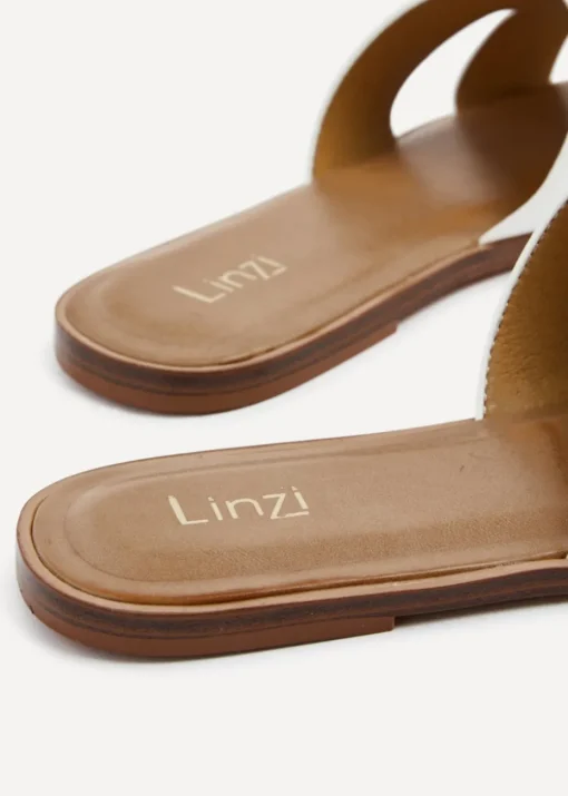 Linzi Petra White Faux Leather Link Design Flat Sandal