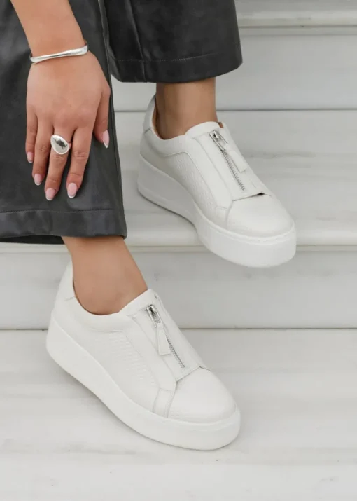Linzi Piper White Faux Leather Platform Trainer