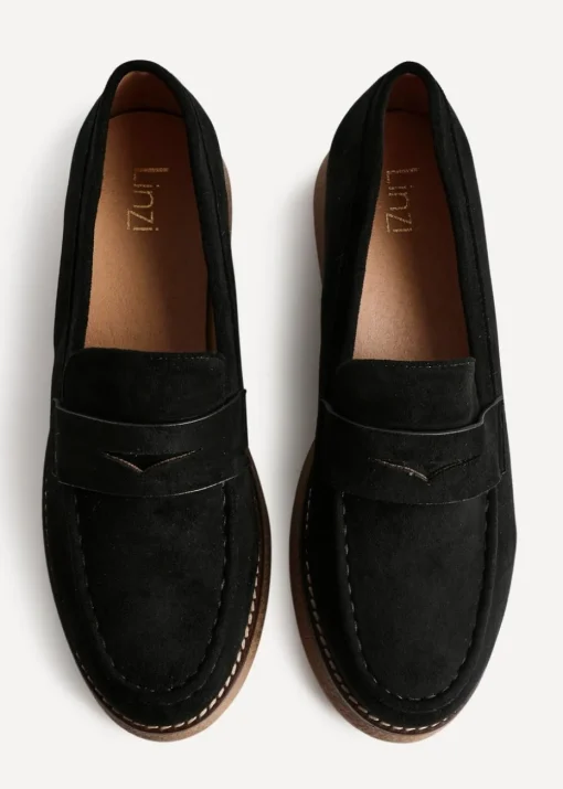 Linzi Poised Black Suede Classic Loafer
