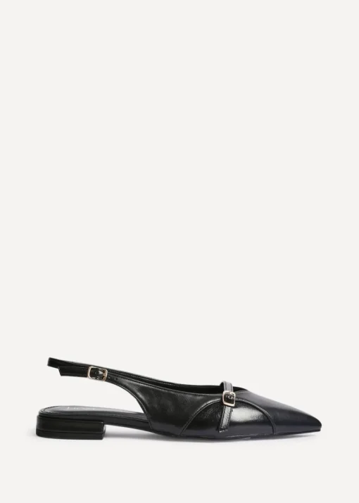 Linzi Prague Black Faux Leather Pointed Toe Ballet Flat