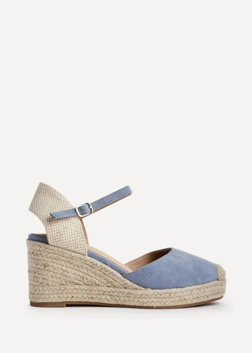 Linzi Present Blue Faux Suede Closed Toe And Open Back Espadrille Wedge