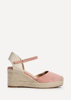 Linzi Present Dusky Pink Faux Suede Closed Toe And Open Back Espadrille Wedge