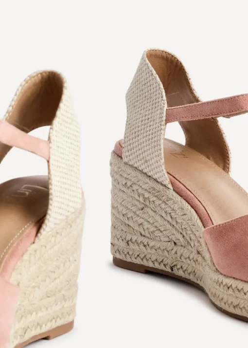 Linzi Present Dusky Pink Faux Suede Closed Toe And Open Back Espadrille Wedge