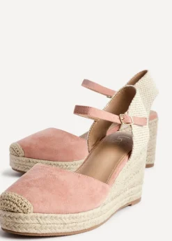 Linzi Present Dusky Pink Faux Suede Closed Toe And Open Back Espadrille Wedge