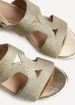Linzi Reeva Gold Woven Slingback Low Block Heeled Sandals