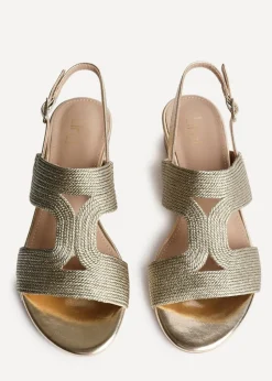 Linzi Reeva Gold Woven Slingback Low Block Heeled Sandals
