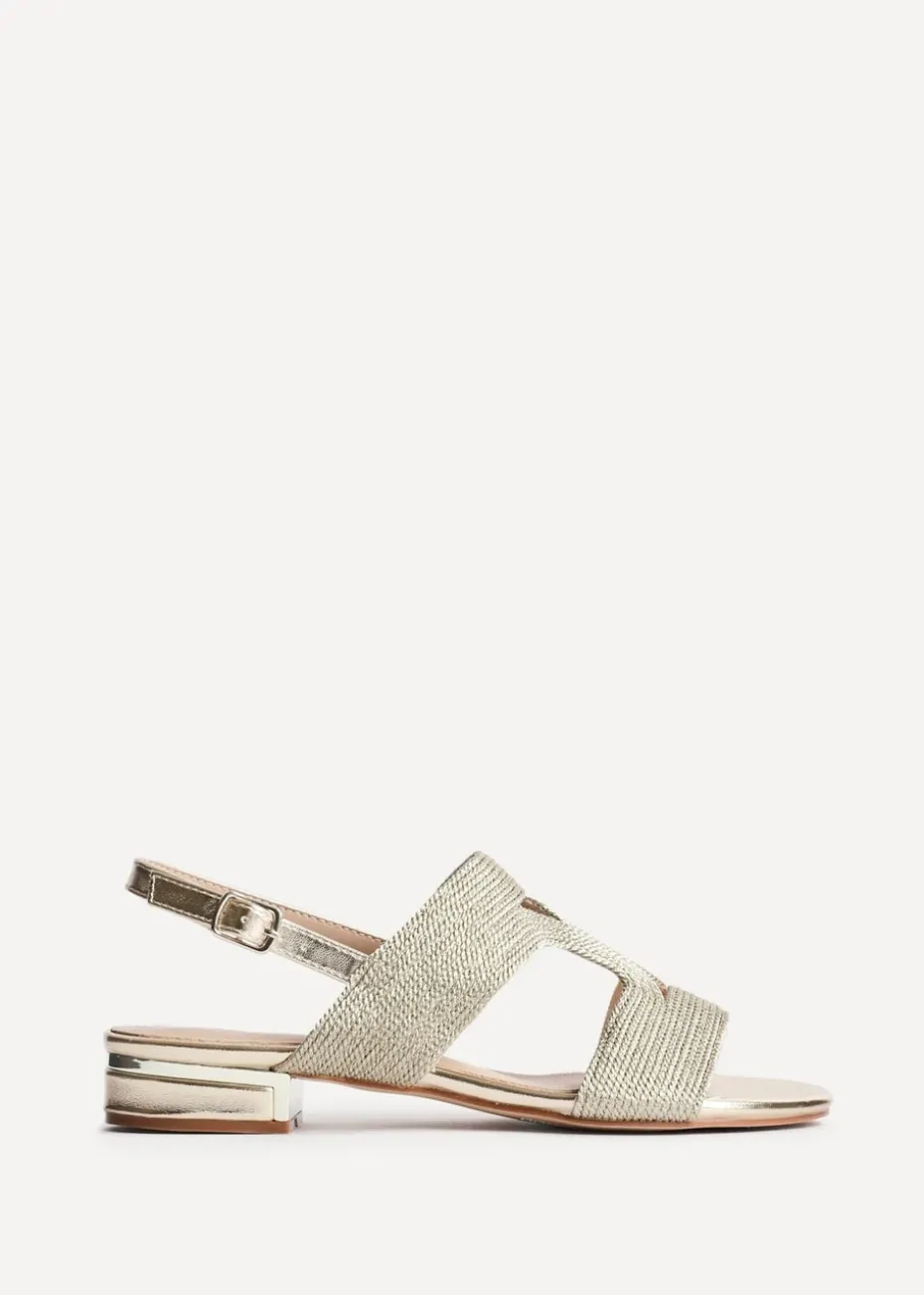 Linzi Reeva Gold Woven Slingback Low Block Heeled Sandals