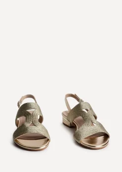 Linzi Reeva Gold Woven Slingback Low Block Heeled Sandals