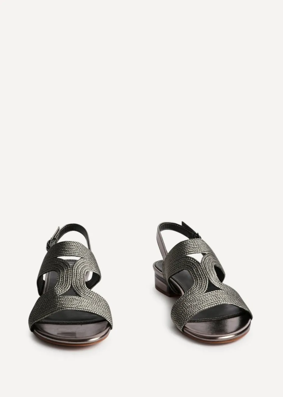 Linzi Reeva Pewter Woven Slingback Low Block Heeled Sandals