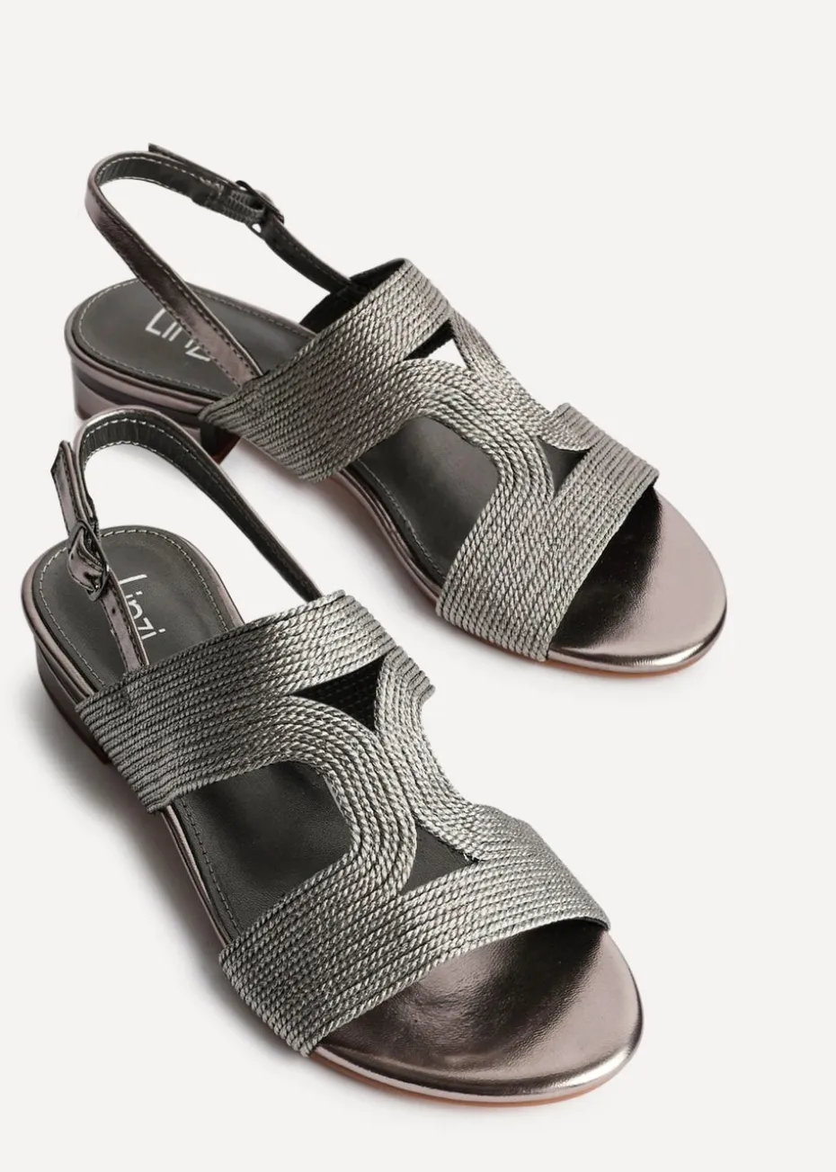 Linzi Reeva Pewter Woven Slingback Low Block Heeled Sandals