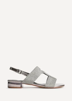 Linzi Reeva Pewter Woven Slingback Low Block Heeled Sandals