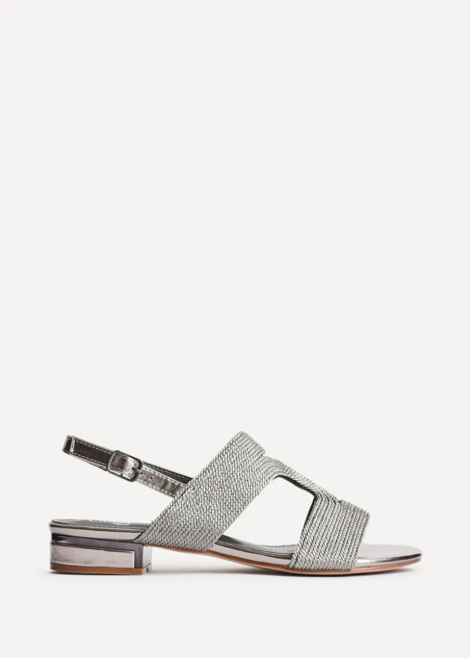 Linzi Reeva Pewter Woven Slingback Low Block Heeled Sandals