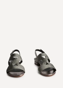 Linzi Reeva Pewter Woven Slingback Low Block Heeled Sandals