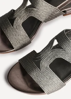 Linzi Reeva Pewter Woven Slingback Low Block Heeled Sandals