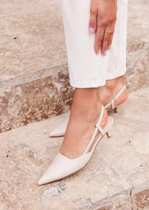 Linzi Refined Nude Faux Leather Slingback Kitten Court Heels