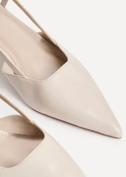 Linzi Refined Nude Faux Leather Slingback Kitten Court Heels