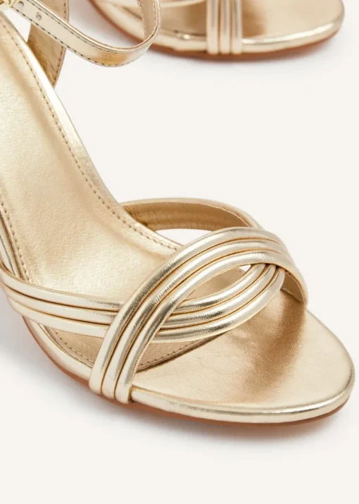 Linzi Regina Gold Faux Leather Block Heeled Sandal