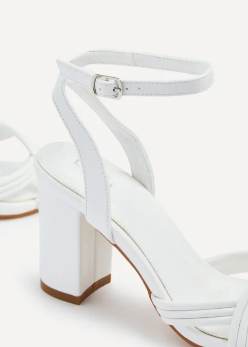 Linzi Regina White Faux Leather Block Heeled Sandal