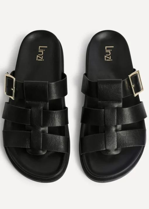Linzi Restore Black Faux Leather Gladiator Slip-On Sandal