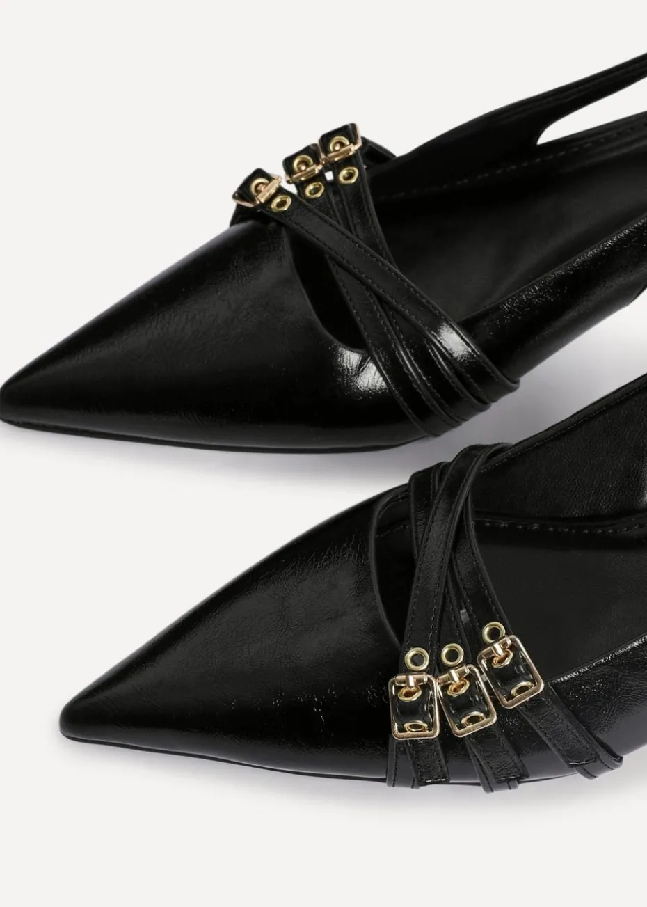 Linzi Retro Black Patent Kitten Court Heels