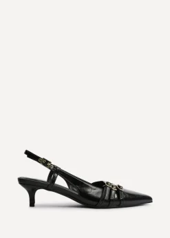 Linzi Retro Black Patent Kitten Court Heels