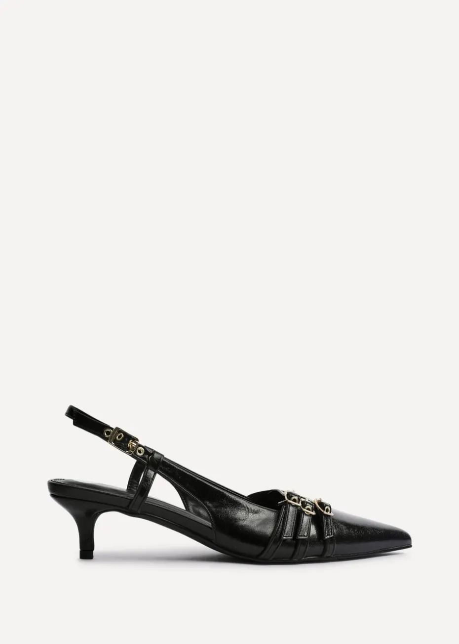 Linzi Retro Black Patent Kitten Court Heels