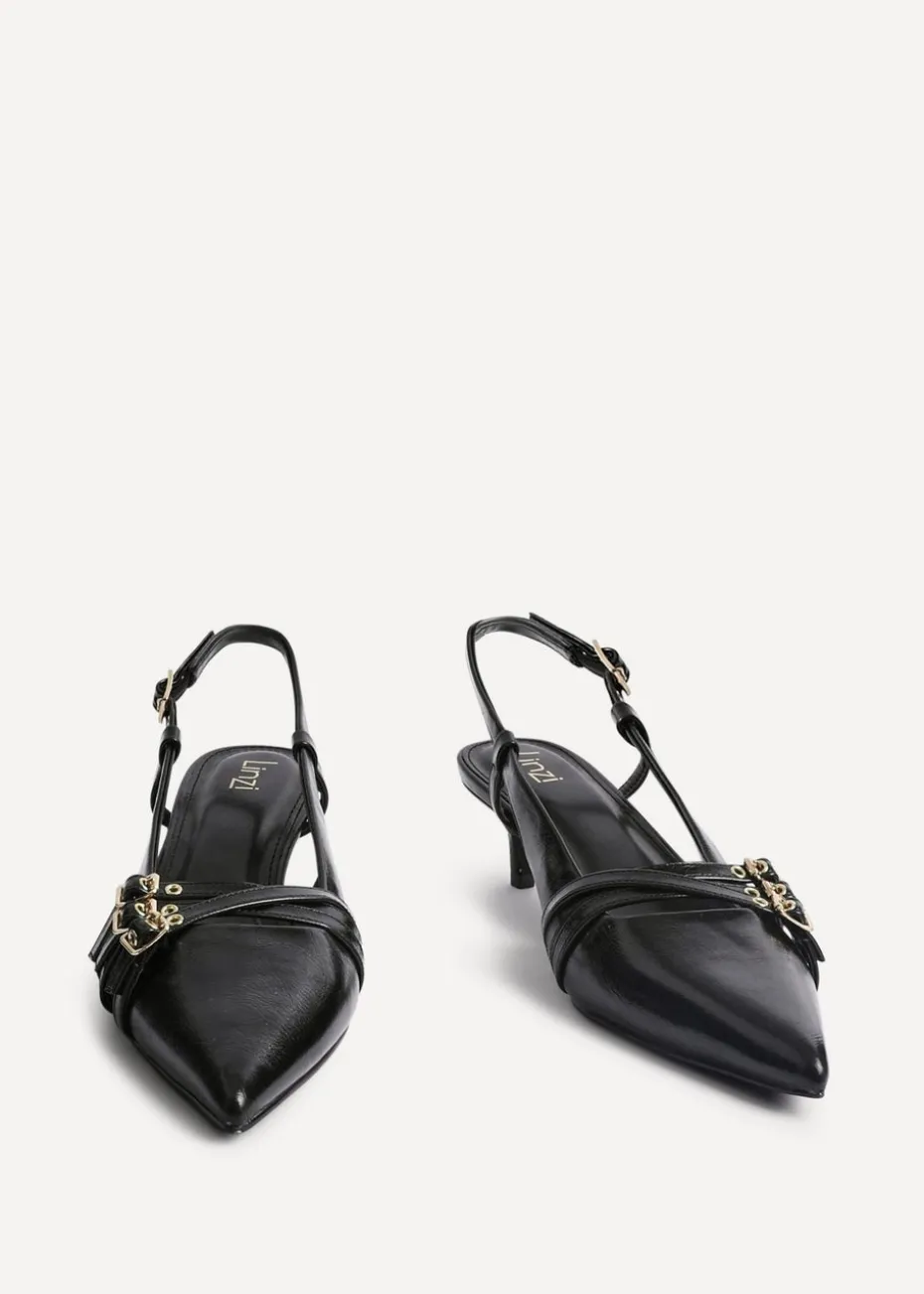 Linzi Retro Black Patent Kitten Court Heels