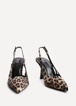 Linzi Rhea Leopard Print Sling Back Court Heels