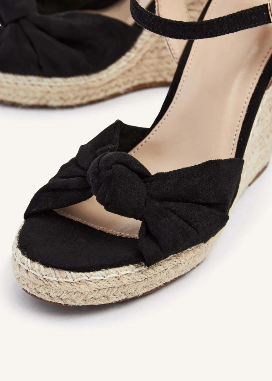 Linzi Rio Black Faux Suede Rope Wedge