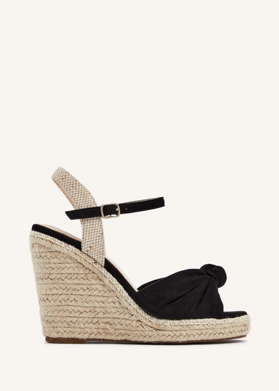 Linzi Rio Black Faux Suede Rope Wedge