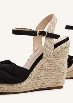 Linzi Rio Black Faux Suede Rope Wedge