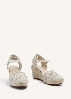 Linzi Riviera Beige Woven Closed Toe Espadrille Wedge