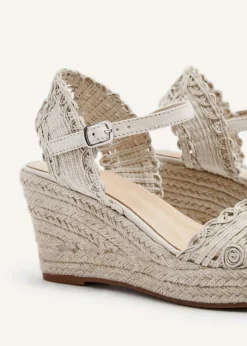 Linzi Riviera Beige Woven Closed Toe Espadrille Wedge