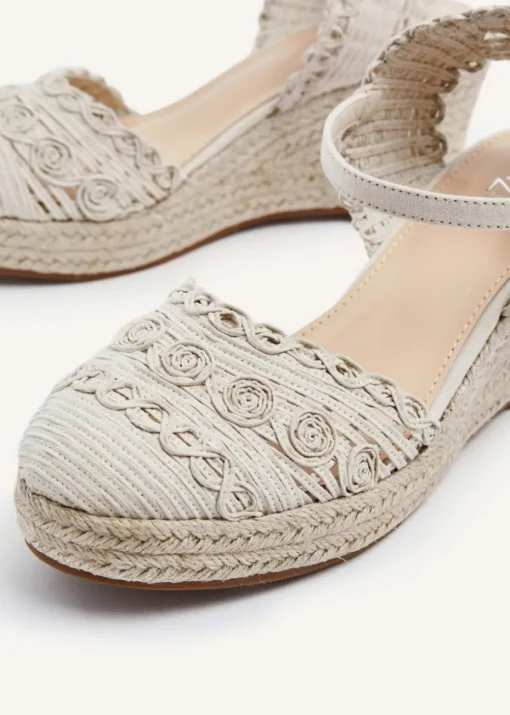 Linzi Riviera Beige Woven Closed Toe Espadrille Wedge