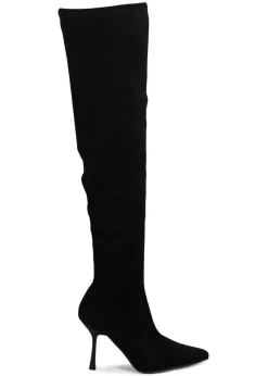 Linzi Rocky Black Suede Stretch Over The Knee Stiletto Boot