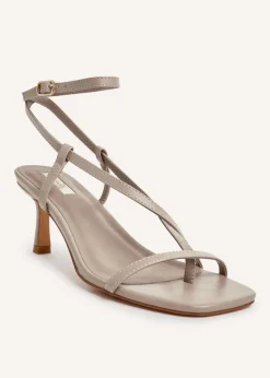 Linzi Roxanne Mocha Faux Leather Toe-Post Strappy Heeled Sandals