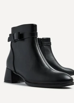 Linzi Sable Black Faux Leather Block Heeled Ankle Boot