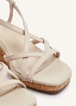 Linzi Safiya Nude Faux Leather Strappy Wedge Sandal