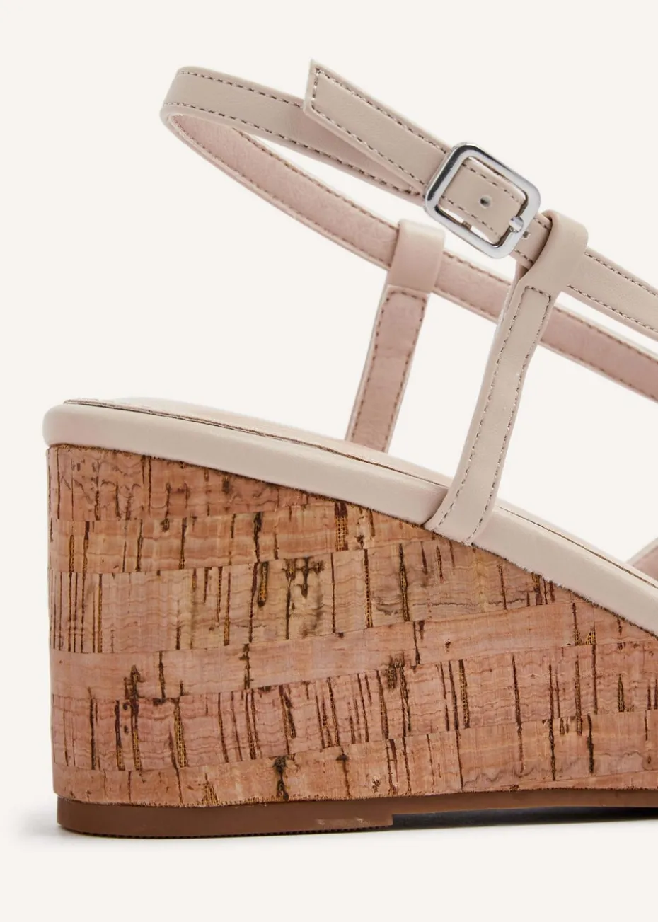 Linzi Safiya Nude Faux Leather Strappy Wedge Sandal