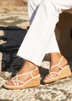 Linzi Safiya Nude Faux Leather Strappy Wedge Sandal