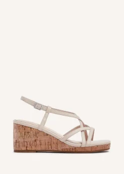 Linzi Safiya Nude Faux Leather Strappy Wedge Sandal