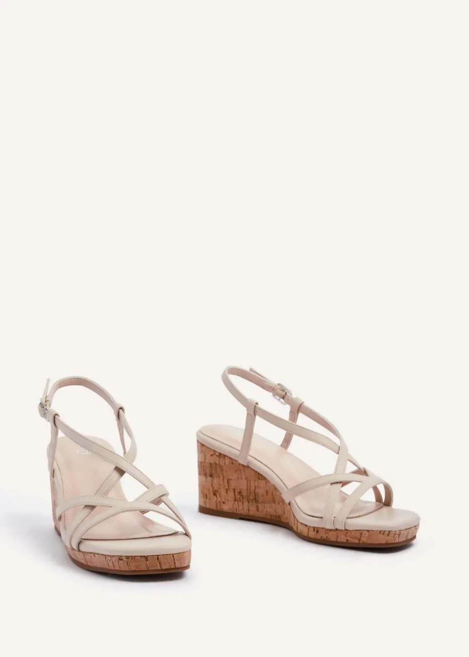Linzi Safiya Nude Faux Leather Strappy Wedge Sandal