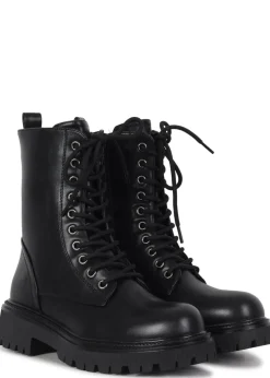 Linzi Samurai Black Faux Leather Lace Up Military Boot
