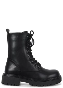 Linzi Samurai Black Faux Leather Lace Up Military Boot
