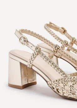 Linzi Sandria Gold Faux Leather Hand Woven Court Heels